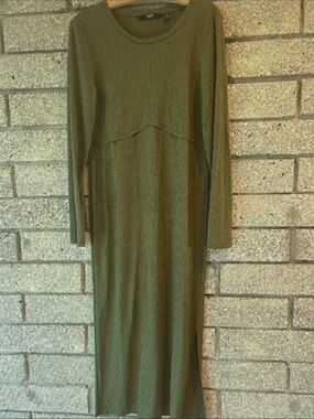 Vero Moda Olive Ribbed Long Sleeve Maxi Dress